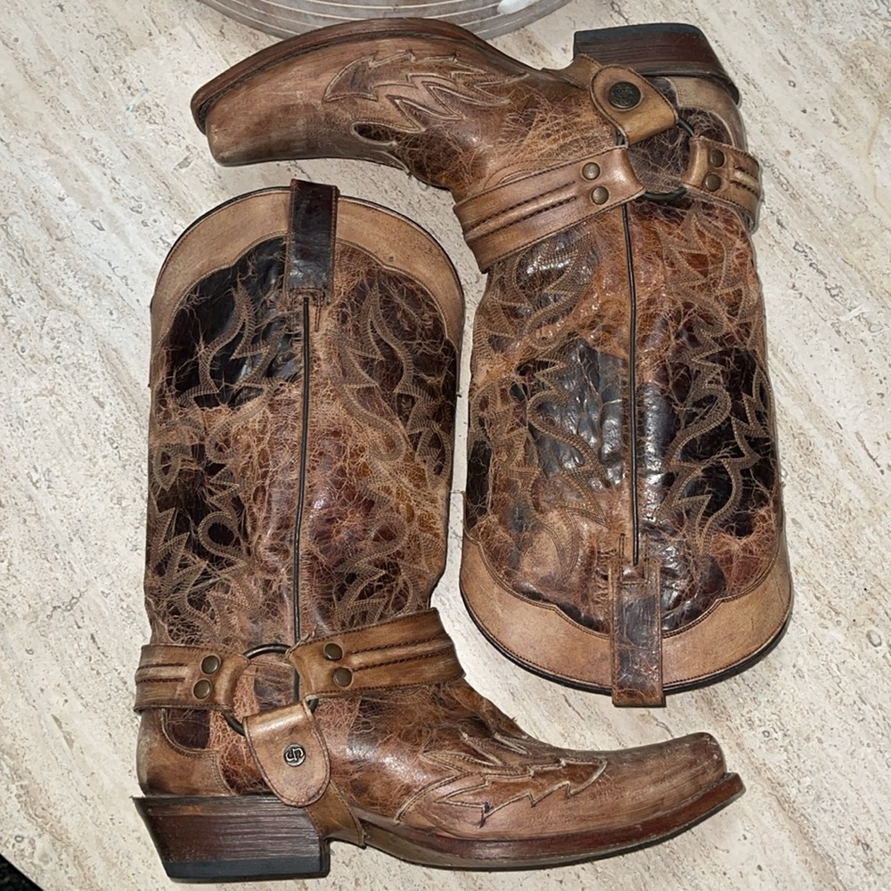 STETSON Men’s Outlaw Bad Guy Harness Boots Tru X Lug Sole Handcrafted Tan Size 9 - Picture 5 of 16